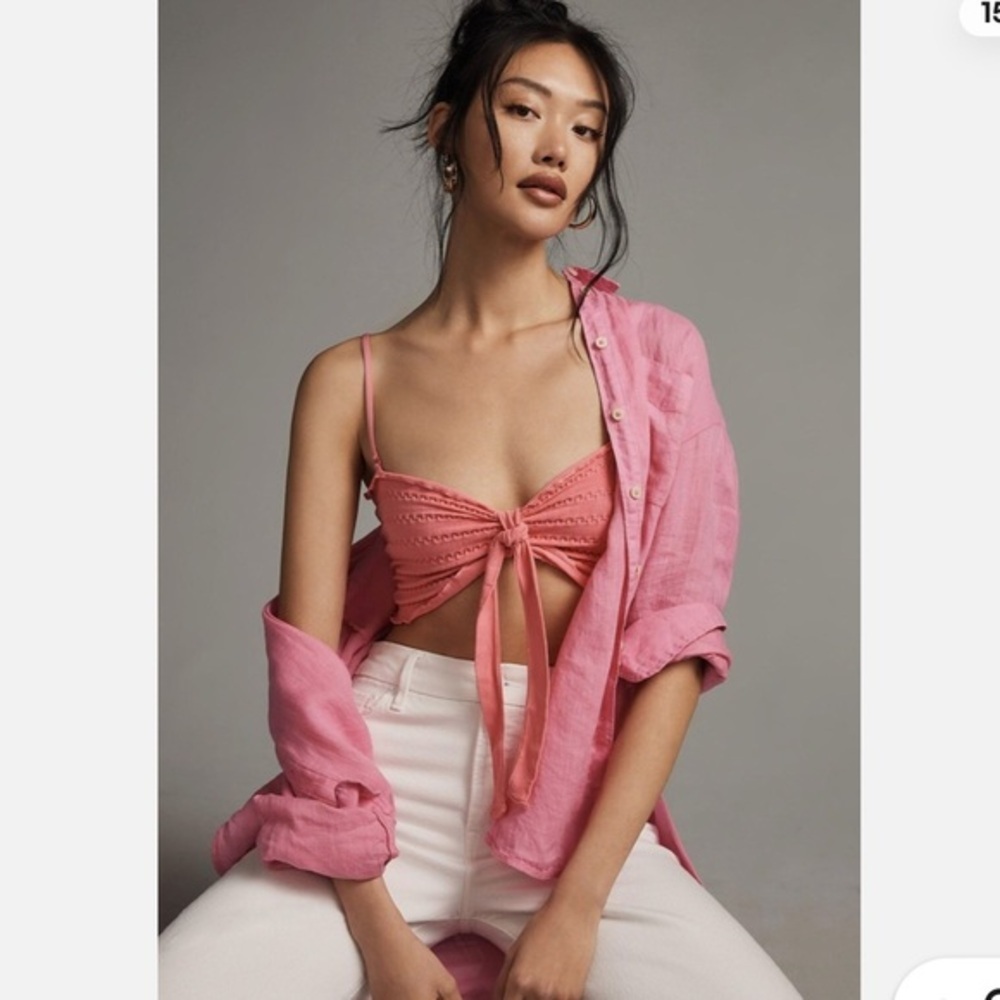 Anthropologie Pink Bandeau Top with Tie Detail NWOT